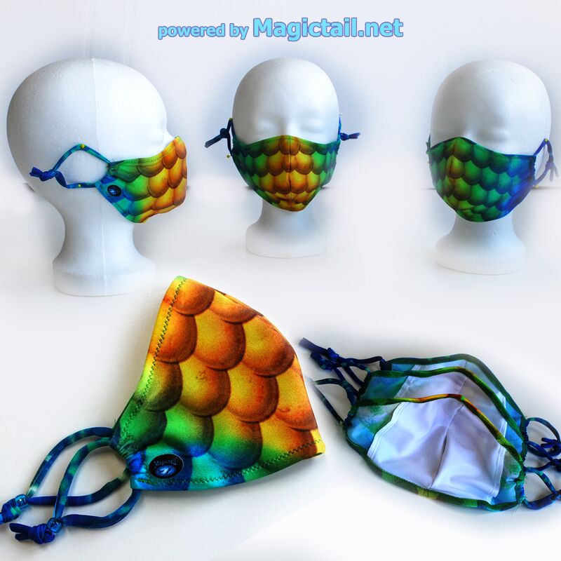 Scale face mask yellow green blue S